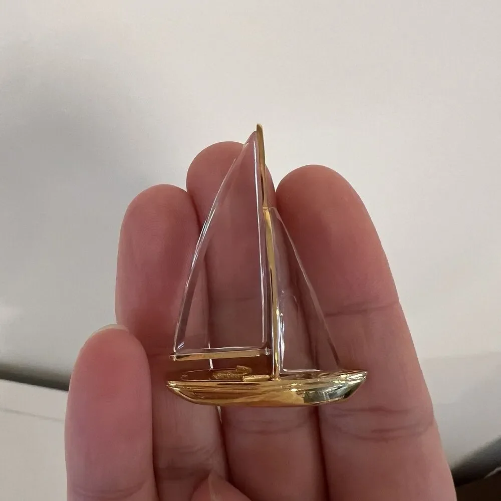 Swarovski Crystal Memories Sailboat Gold Tone Mini Boat Figurine 1.75”